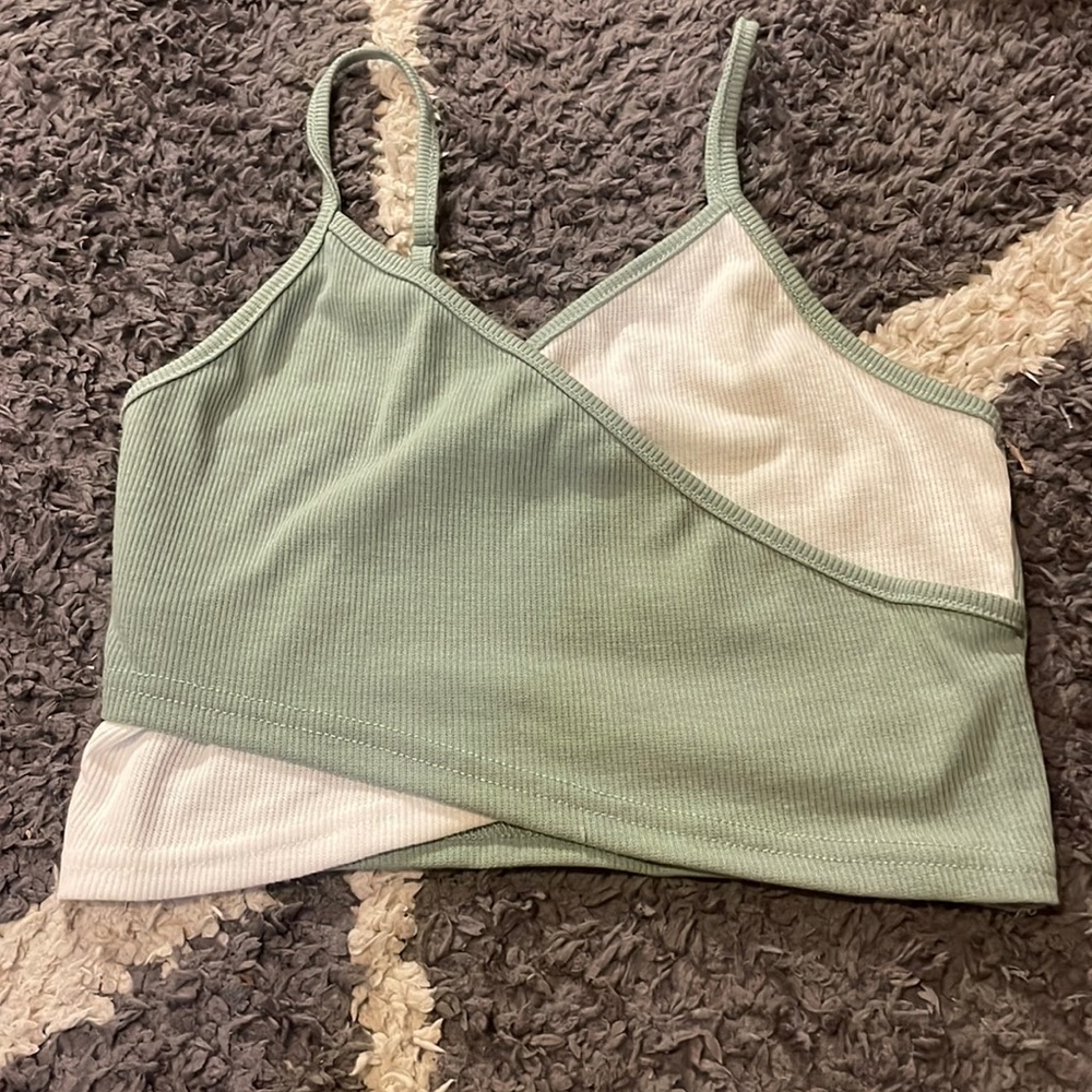 Green And White Cross Top From Shein